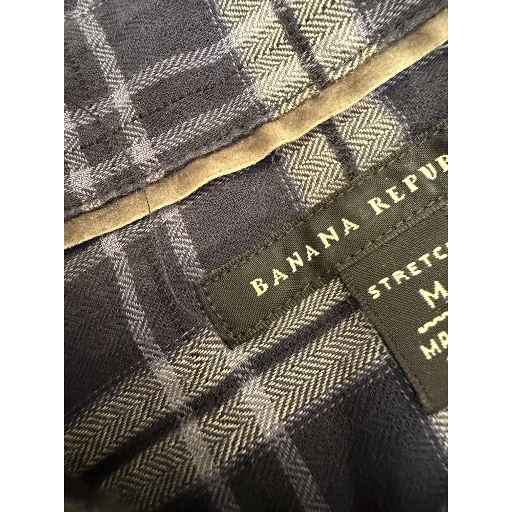 Banana Republic Womens M Navy Plaid Ruffle Front Button Down Shirt Preppy